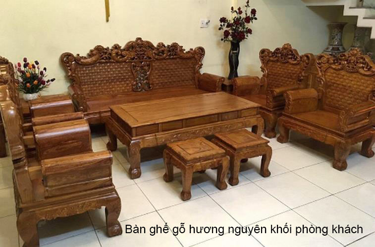 bàn ghế gỗ hương nguyên khối phòng khách